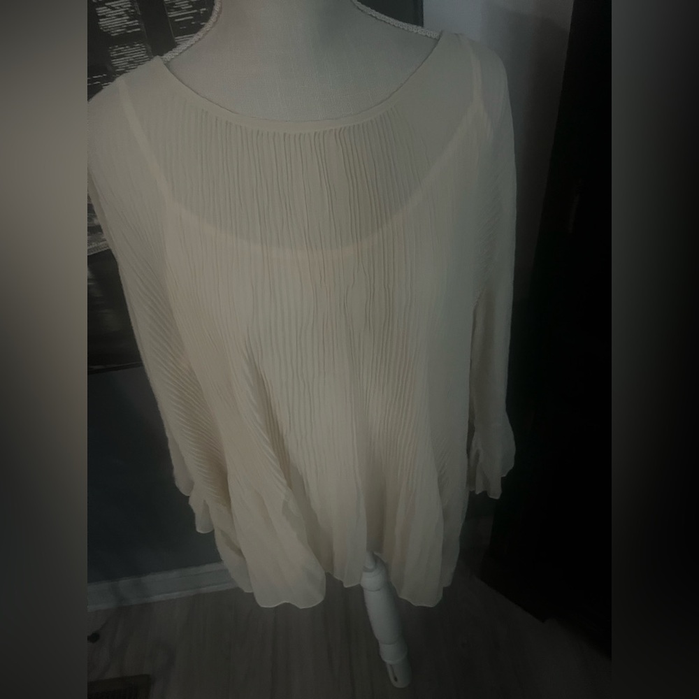 Cream pleated chevron blouse plus size